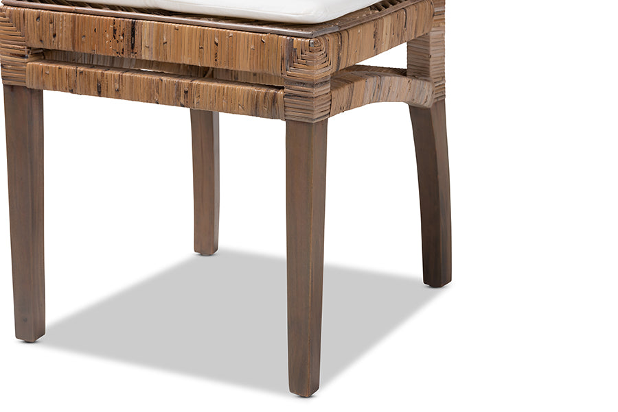 bali & pari Laluna Modern Bohemian Greywashed Natural Rattan and Mahogany Dining Chair with Cushion