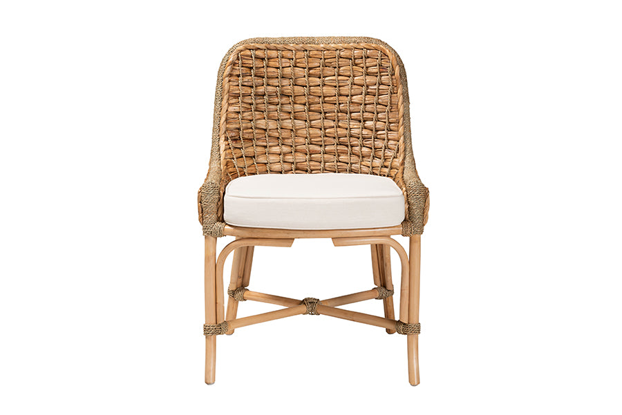 bali & pari Kyle Modern Bohemian Natural Brown Woven Rattan Dining Side Chair With Cushion