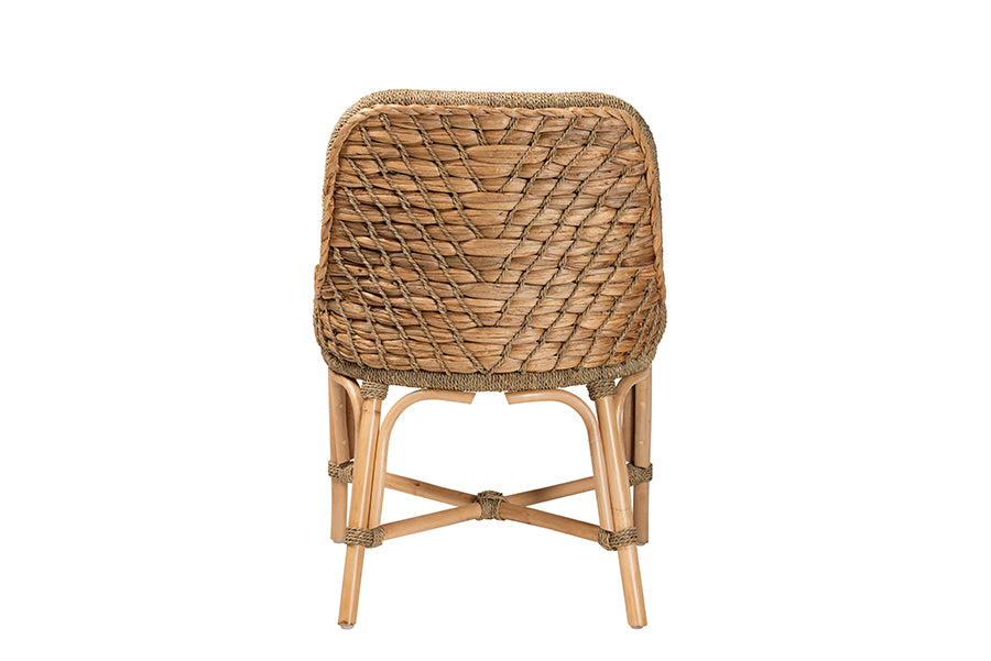 bali & pari Kyle Modern Bohemian Natural Brown Woven Rattan Dining Side Chair With Cushion