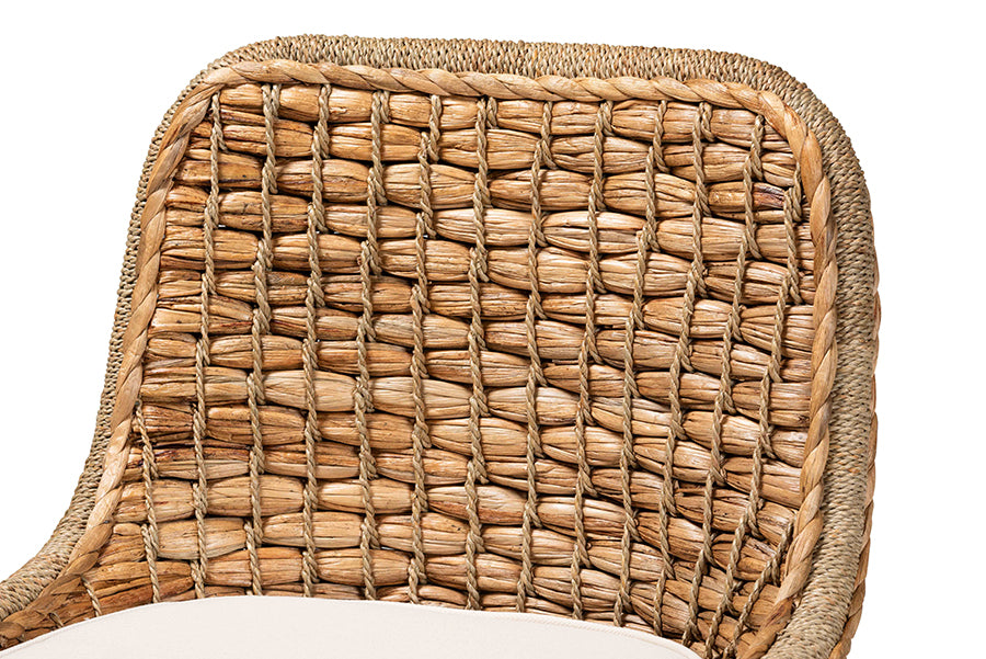 bali & pari Kyle Modern Bohemian Natural Brown Woven Rattan Dining Side Chair With Cushion