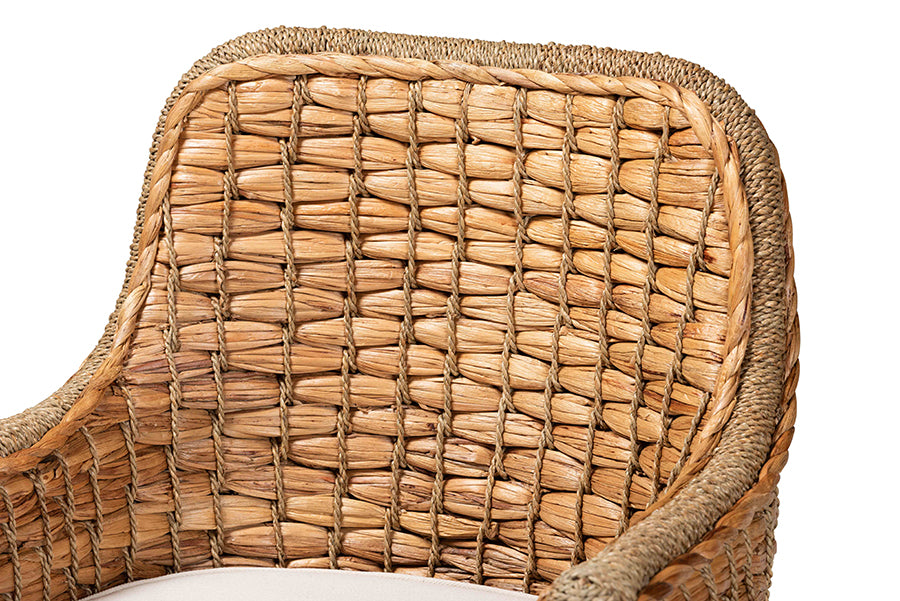 bali & pari Kyle Modern Bohemian Natural Brown Woven Rattan Dining Arm Chair with Cushion