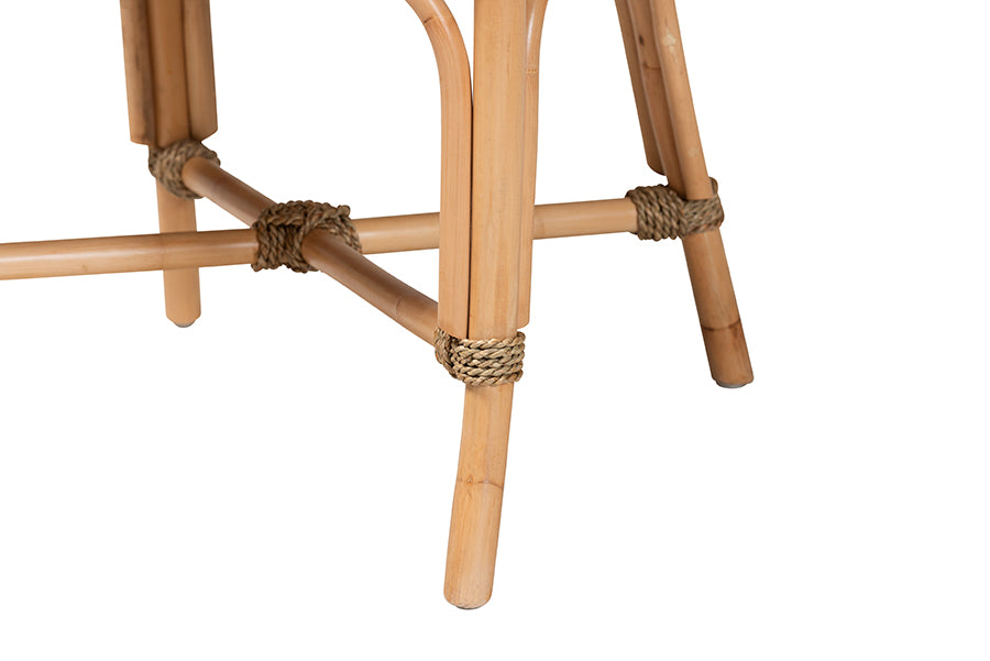 bali & pari Kyle Modern Bohemian Natural Brown Woven Rattan Dining Arm Chair with Cushion