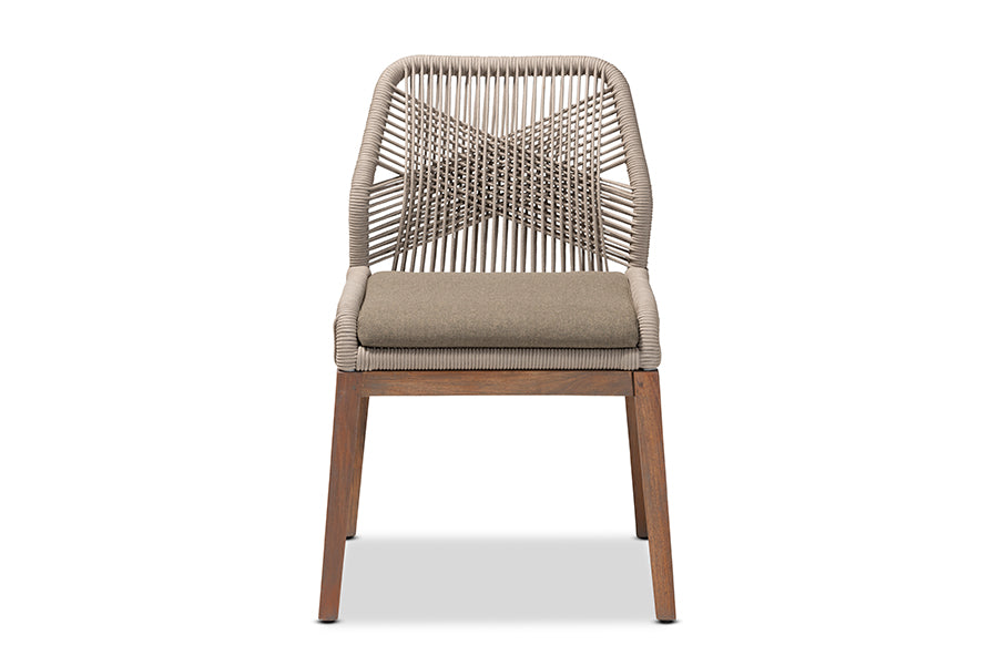 bali & pari Jennifer Mid-Century Transitional Grey Woven Rope Mahogany Dining Side Chair