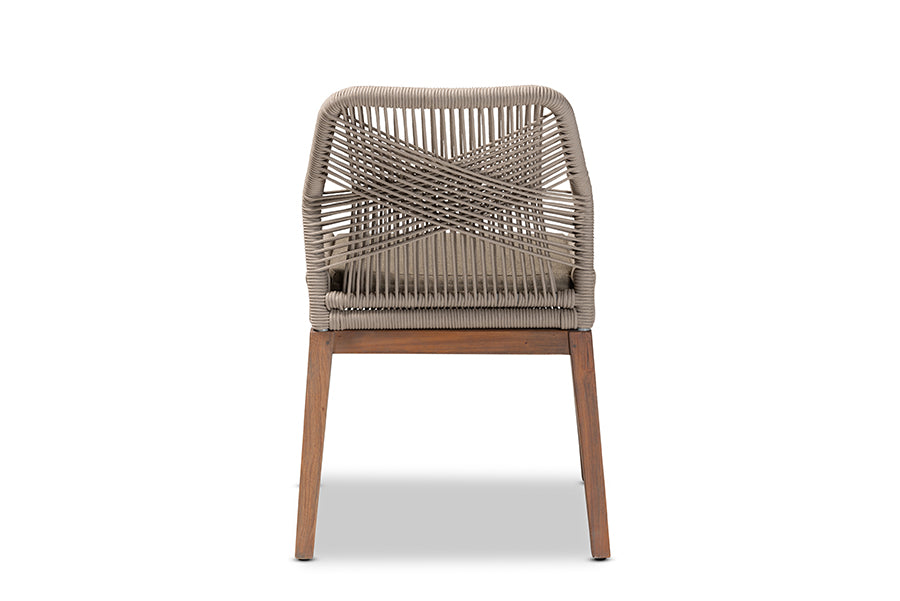 bali & pari Jennifer Mid-Century Transitional Grey Woven Rope Mahogany Dining Side Chair