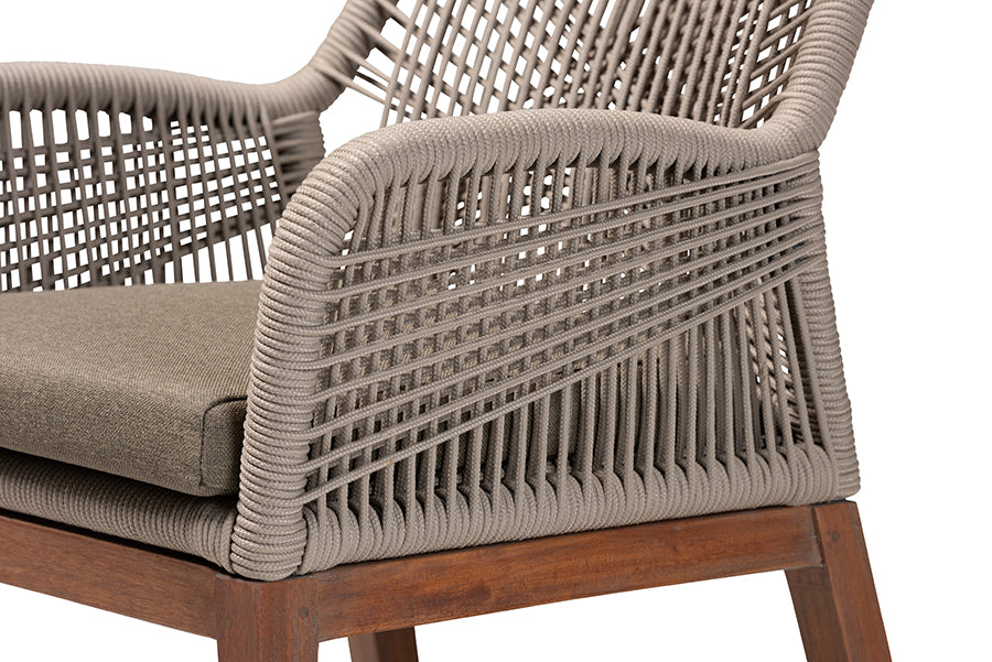 bali & pari Jennifer Mid-Century Transitional Grey Woven Rope Mahogany Dining Arm Chair