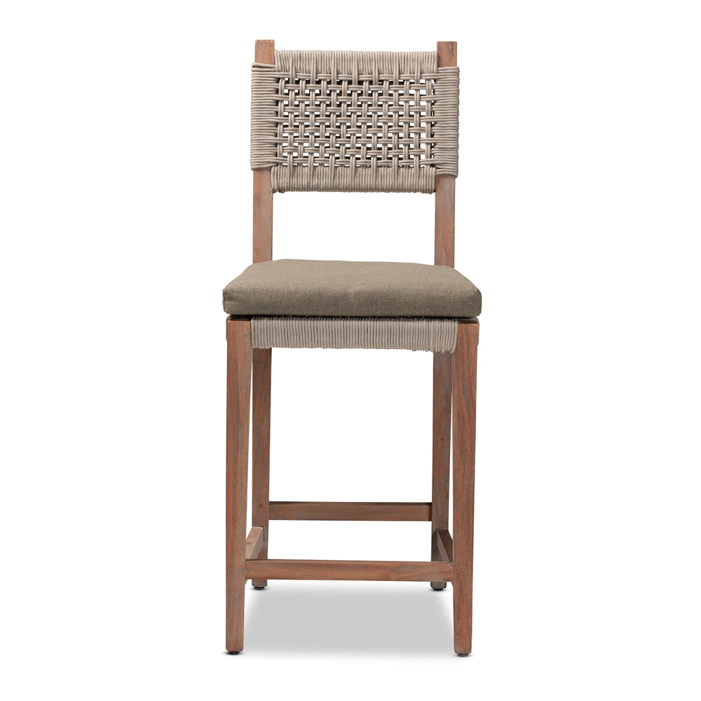 Heyna Mid-Century Transitional Grey Woven Rope Mahogany Counter Stool
