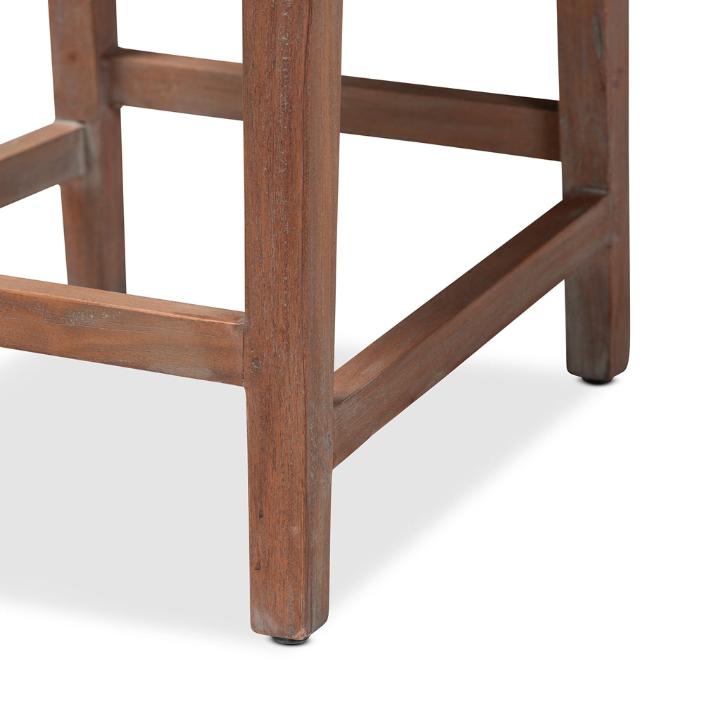 Heyna Mid-Century Transitional Grey Woven Rope Mahogany Counter Stool