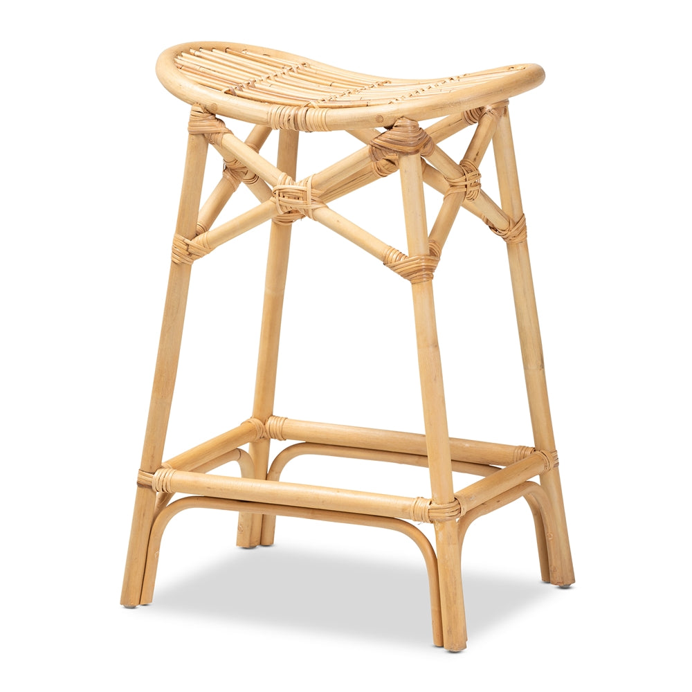 bali & pari Elgon Modern Bohemian Natural Brown Rattan Counter Stool