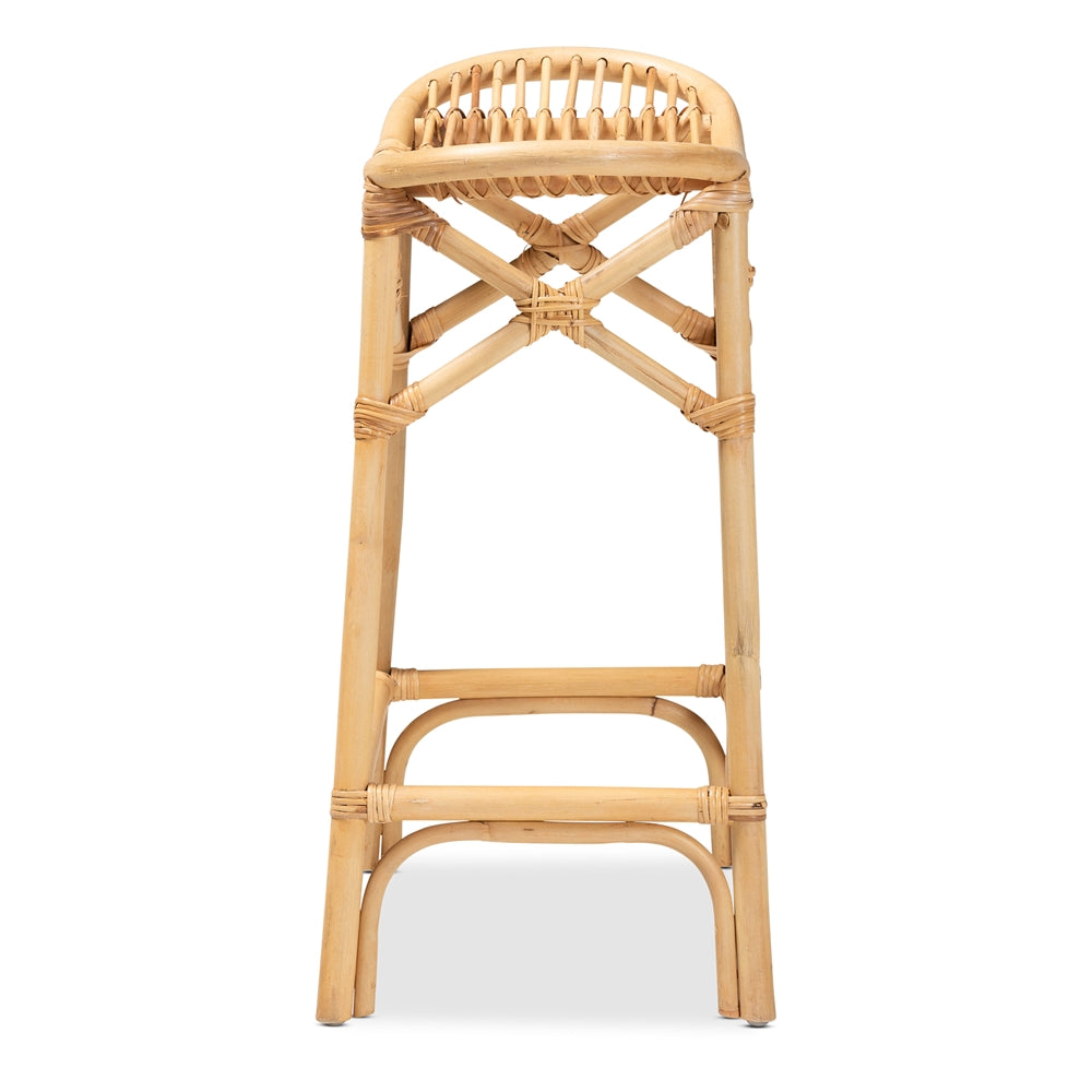 bali & pari Elgon Modern Bohemian Natural Brown Rattan Counter Stool