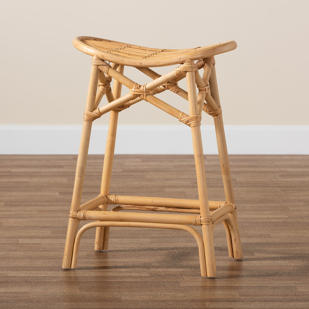 bali & pari Elgon Modern Bohemian Natural Brown Rattan Counter Stool