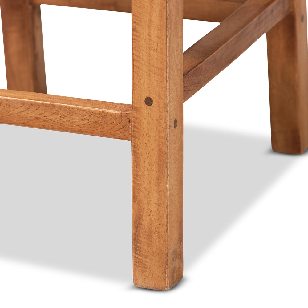 Moscow Modern Bohemian Natural Brown Rattan and Walnut Brown Mahogany Wood Counter Stool