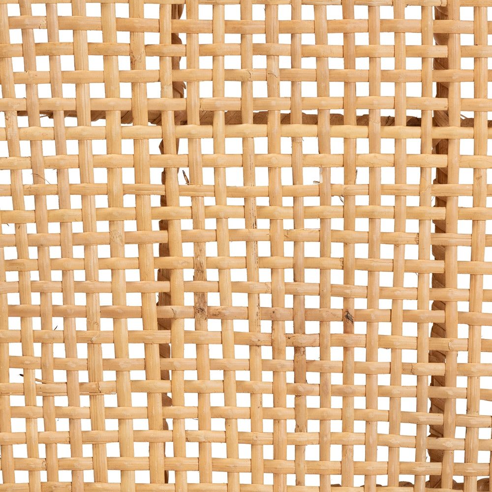 Moscow Modern Bohemian Natural Brown Rattan and Walnut Brown Mahogany Wood Counter Stool