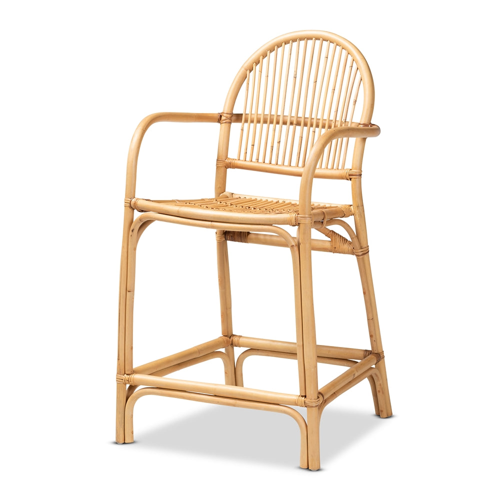 Tugera Modern Bohemian Natural Brown Rattan Counter Stool