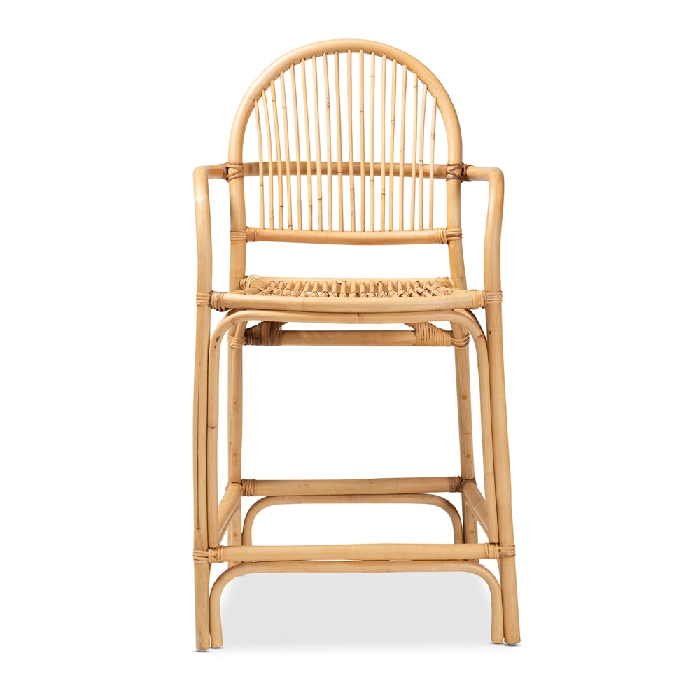 Tugera Modern Bohemian Natural Brown Rattan Counter Stool
