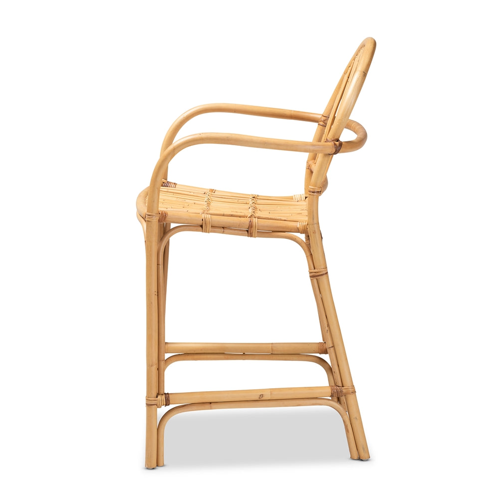 Tugera Modern Bohemian Natural Brown Rattan Counter Stool