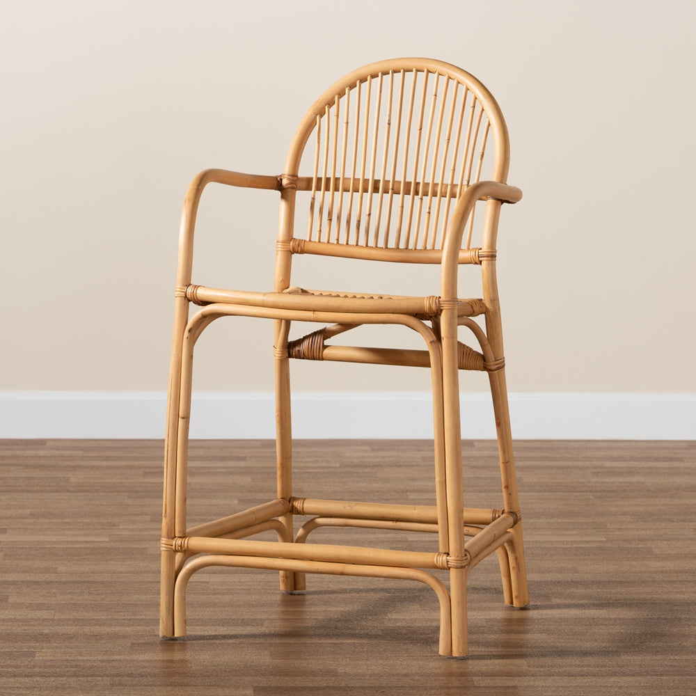Tugera Modern Bohemian Natural Brown Rattan Counter Stool