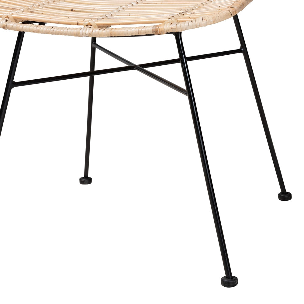 bali & pari Manhattan Modern Bohemian Natural Brown Rattan and Black Metal 2-Piece Dining Chair Set