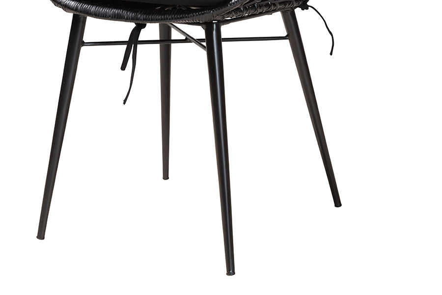 Aniceta Modern Bohemian Black Finished Wood and Rattan 7-Piece Dining Set