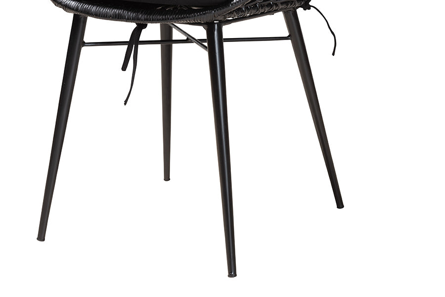 Aniceta Modern Bohemian Black Finished Wood and Rattan 7-Piece Dining Set