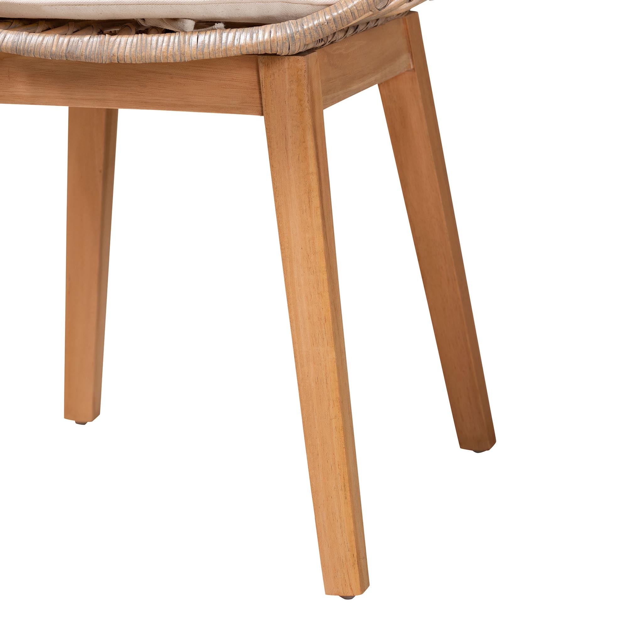 Ballerina Modern Bohemian Greywashed Rattan and Natural Brown Finished Mahogany Wood 5-Piece Dining Set
