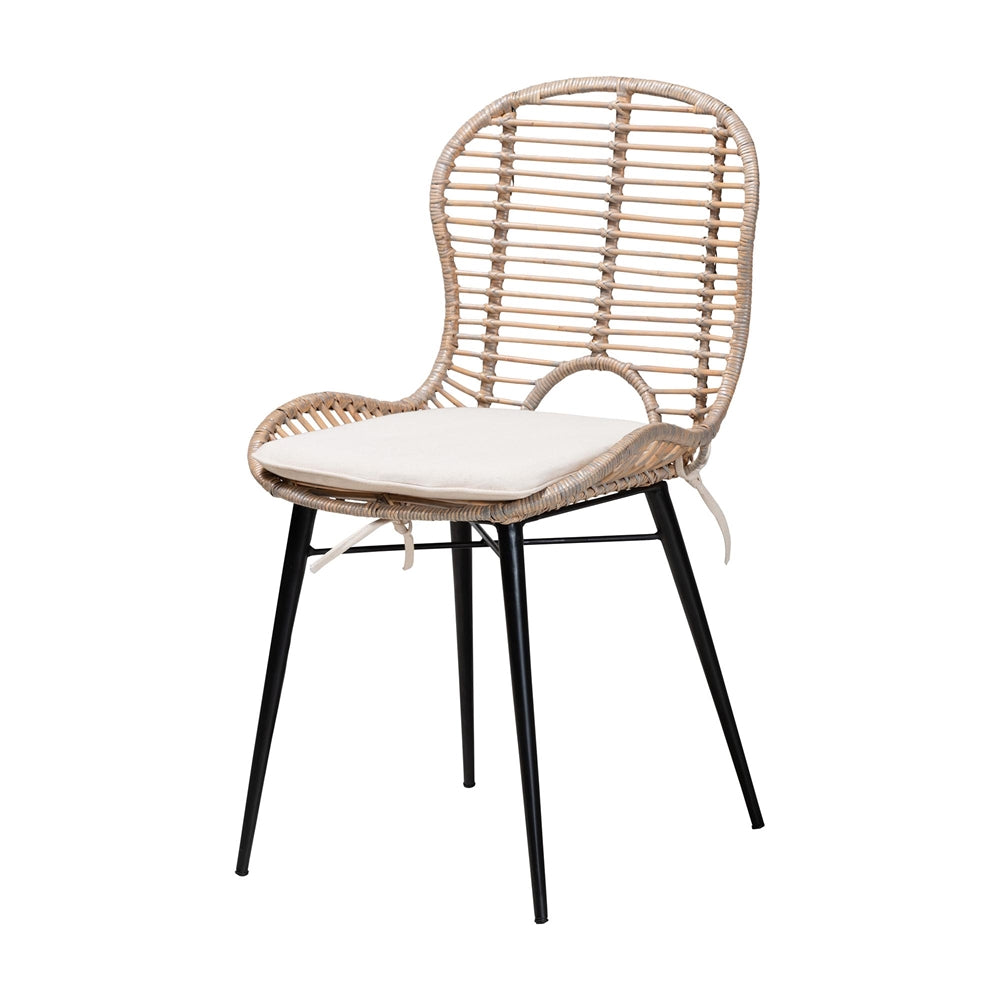 Brenna Modern Bohemian Greywashed Rattan and Natural Brown Finished Wood 5-Piece Dining Set