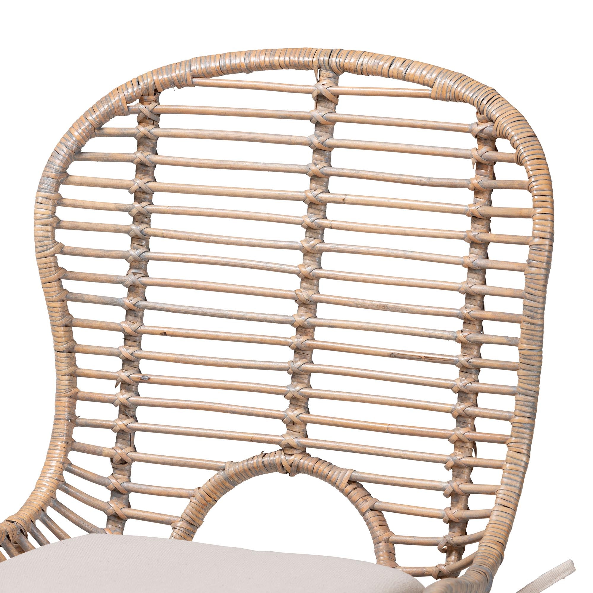 bali & pari Brenna Modern Bohemian Greywashed Rattan and Black Metal 2-Piece Dining Chair Set