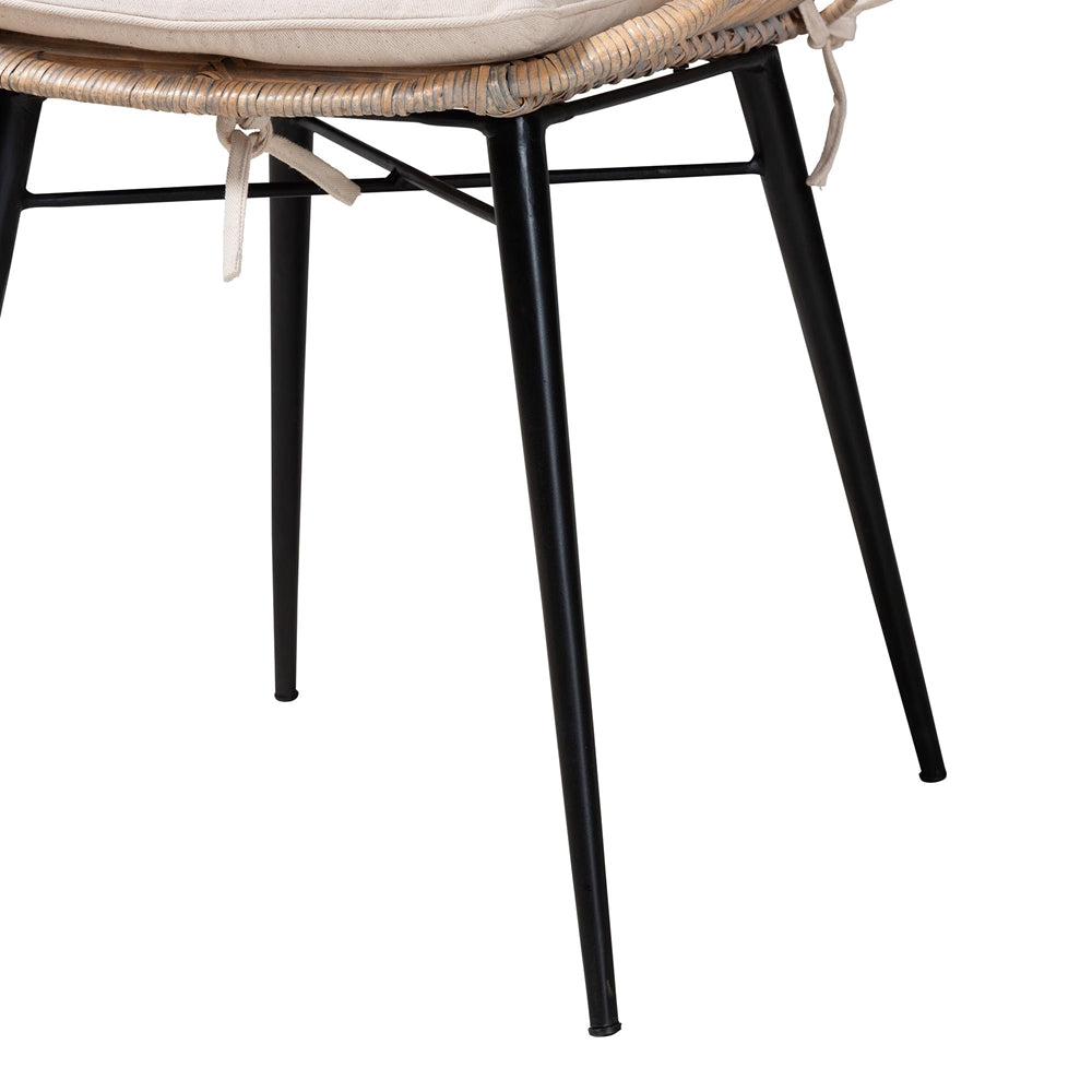 bali & pari Brenna Modern Bohemian Greywashed Rattan and Black Metal 2-Piece Dining Chair Set