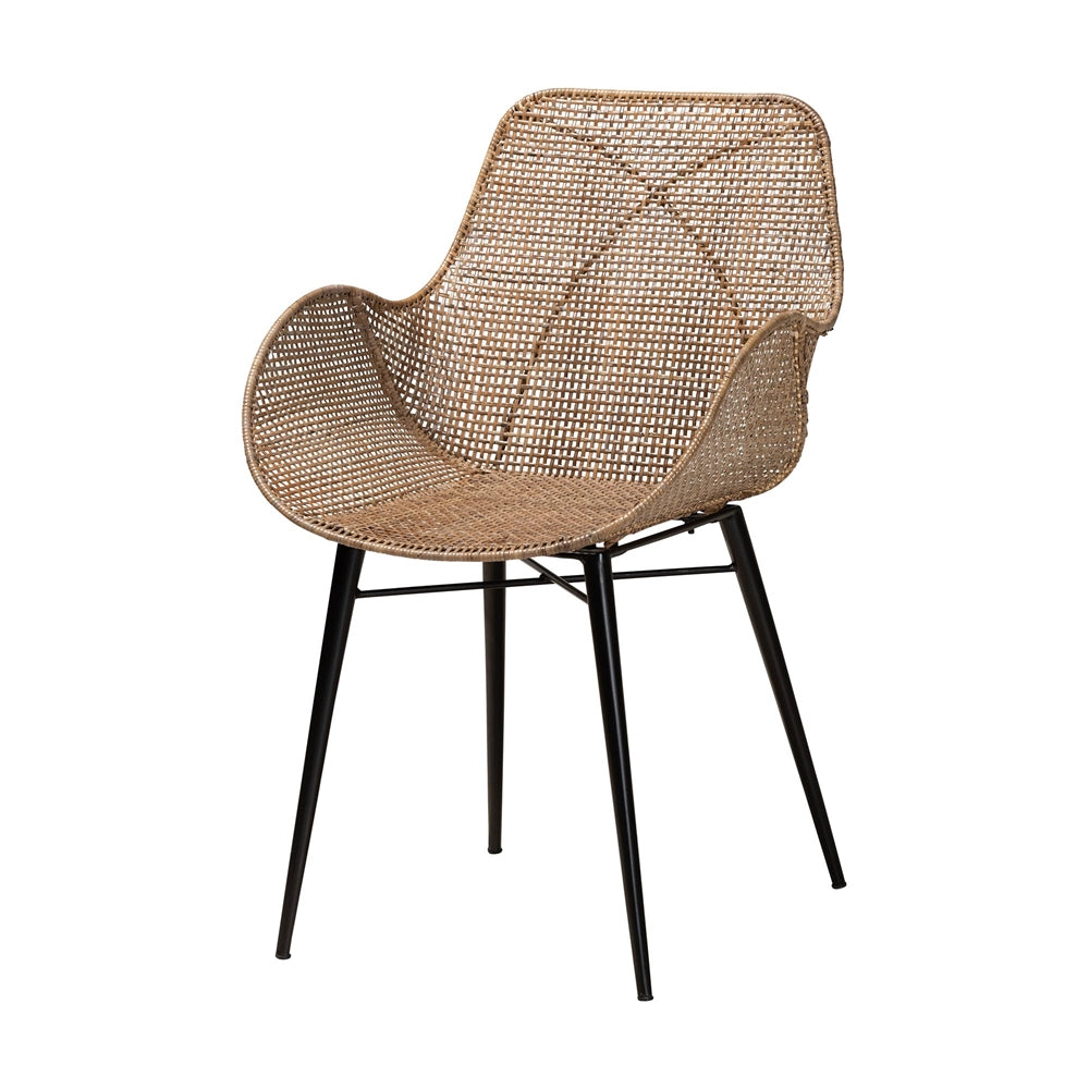 Ballerina Modern Bohemian Greywashed Rattan and Black Metal 5-Piece Dining Set