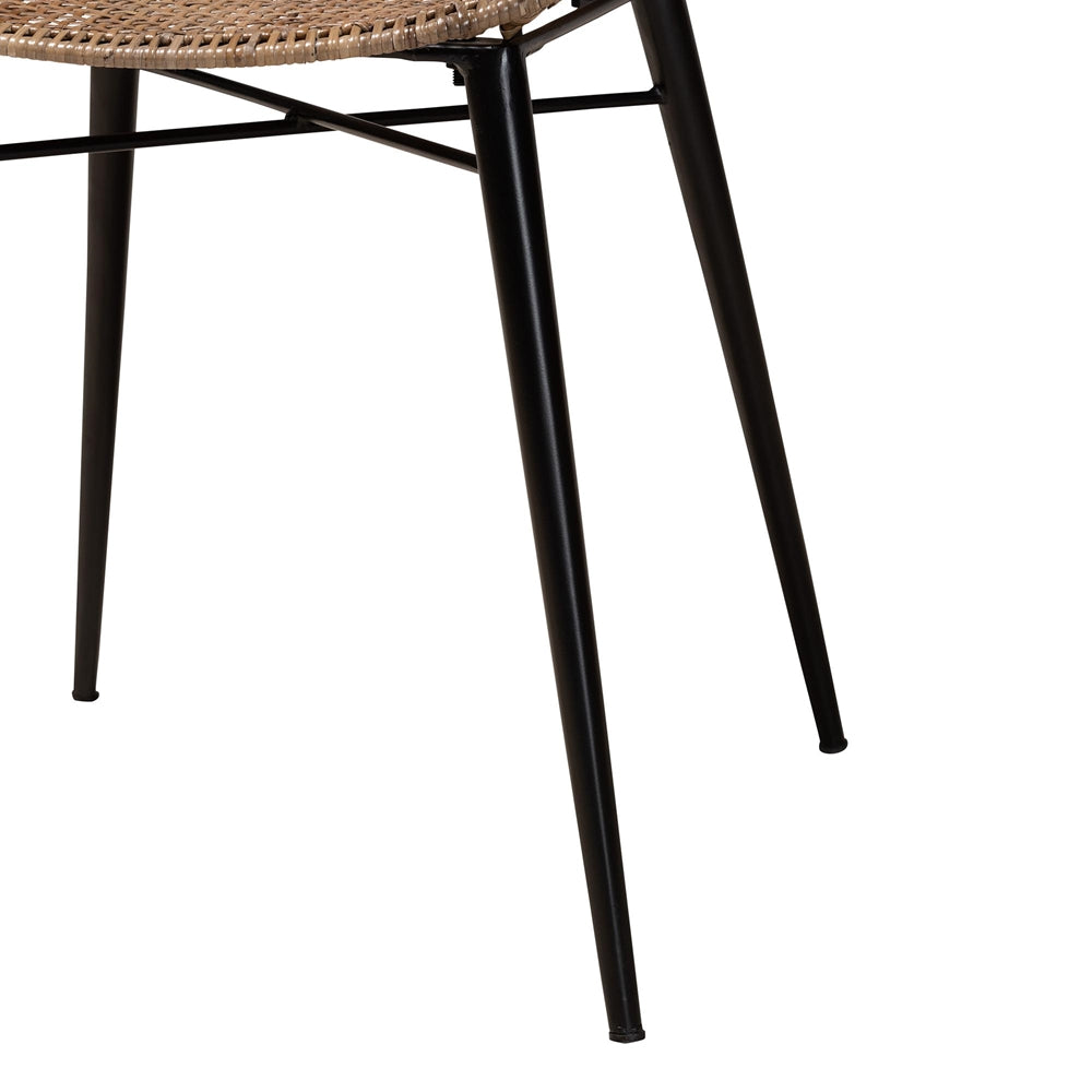 bali & pari Ballerina Modern Bohemian Greywashed Rattan and Black Metal 2-Piece Dining Chair Set