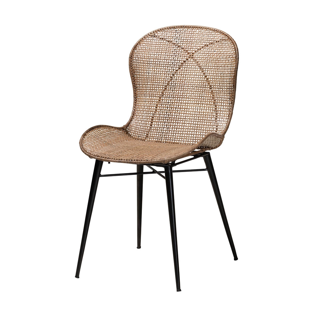 Sabelle Japandi Natural Brown Finished Wood and Greywashed Rattan 5-Piece Dining Set