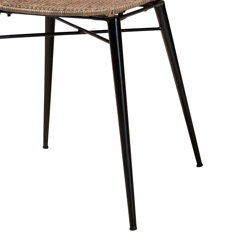 Sabelle Japandi Natural Brown Finished Wood and Greywashed Rattan 5-Piece Dining Set