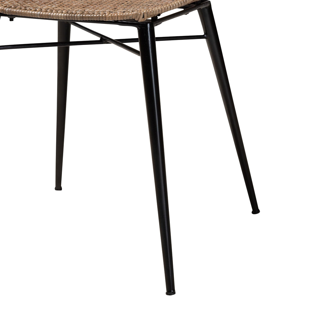 bali & pari Sabelle Japandi Greywashed Rattan and Black Metal 2-Piece Dining Chair Set