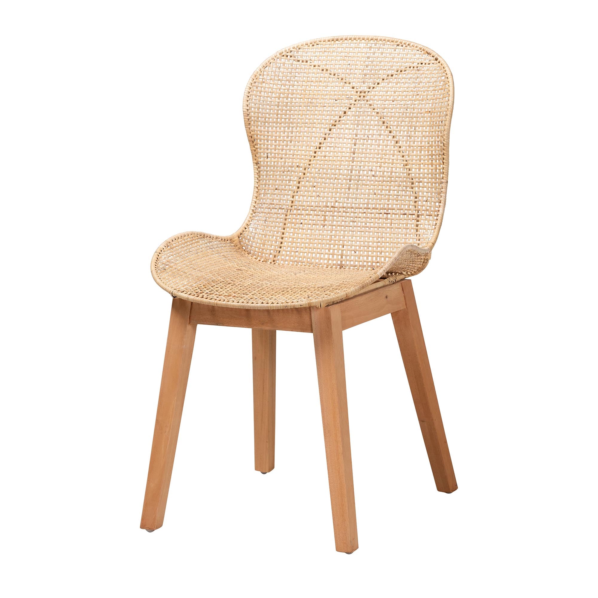 Sabelle Japandi Natural Brown Mahogany Wood and Rattan 5-Piece Dining Set