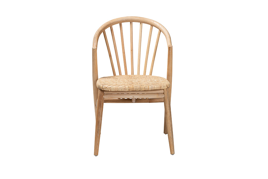 bali & pari Kobe Mid-Century Modern Natural Brown Finished Wood and Rattan Dining Chair