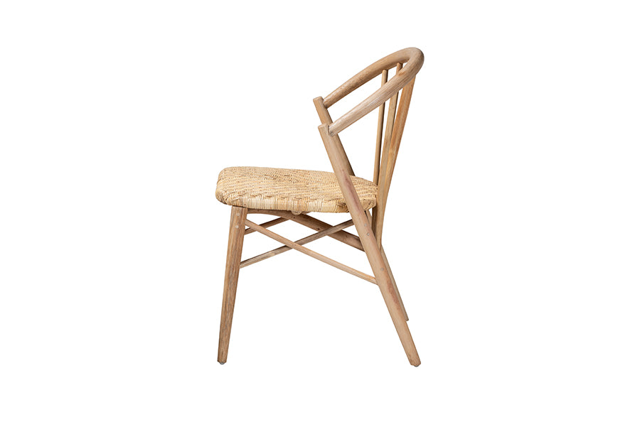 bali & pari Kobe Mid-Century Modern Natural Brown Finished Wood and Rattan Dining Chair