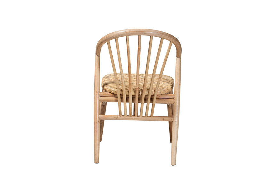 bali & pari Kobe Mid-Century Modern Natural Brown Finished Wood and Rattan Dining Chair