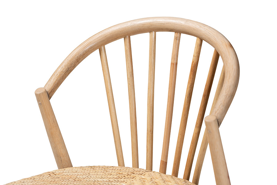 bali & pari Kobe Mid-Century Modern Natural Brown Finished Wood and Rattan Dining Chair