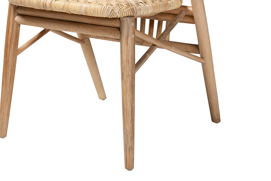 bali & pari Kobe Mid-Century Modern Natural Brown Finished Wood and Rattan Dining Chair