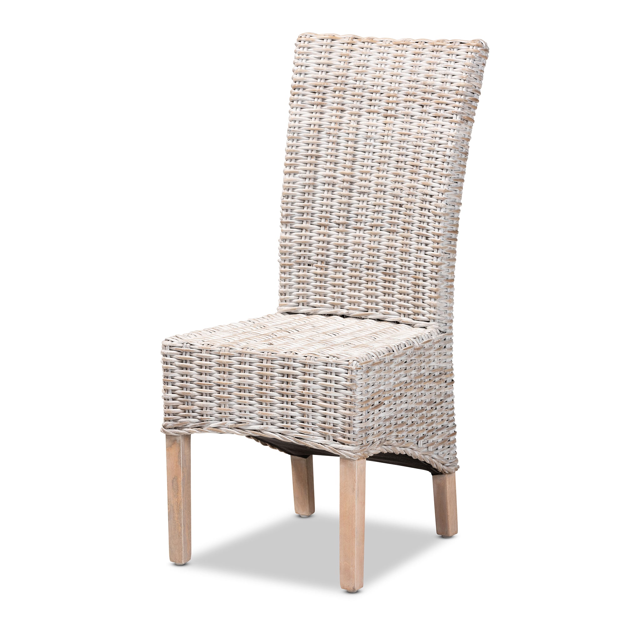 bali & pari Trianna Rustic Transitional Whitewashed Rattan and Natural Brown Finished Wood Dining Chair