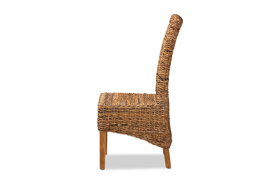 bali & pari Trianna Rustic Transitional Natural Seagrass and Brown Finished Wood Dining Chair