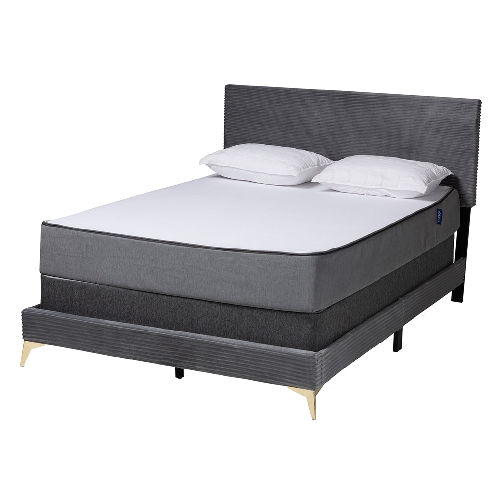 Marrero Queen Upholstered Bed – Contemporary Black Velvet & Gold Metal