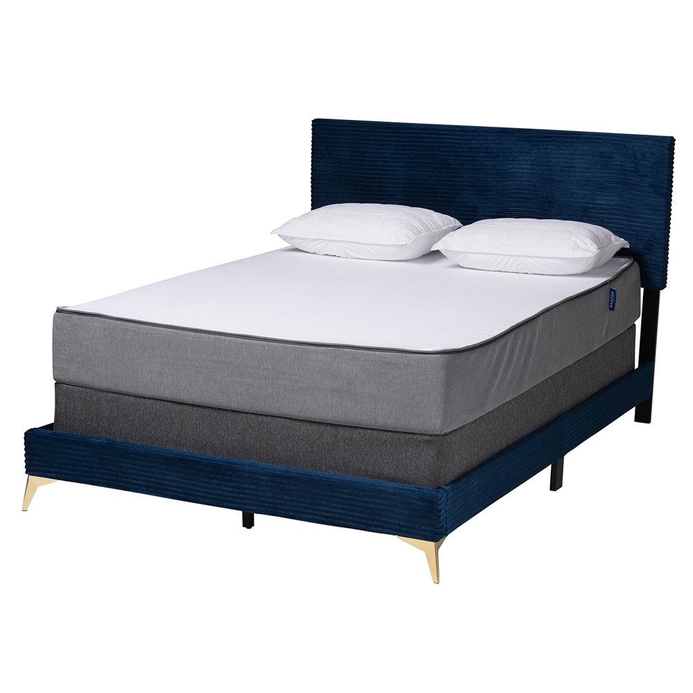 Abberton Modern And Contemporary Black Velvet And Gold Metal Queen Size Panel Bed