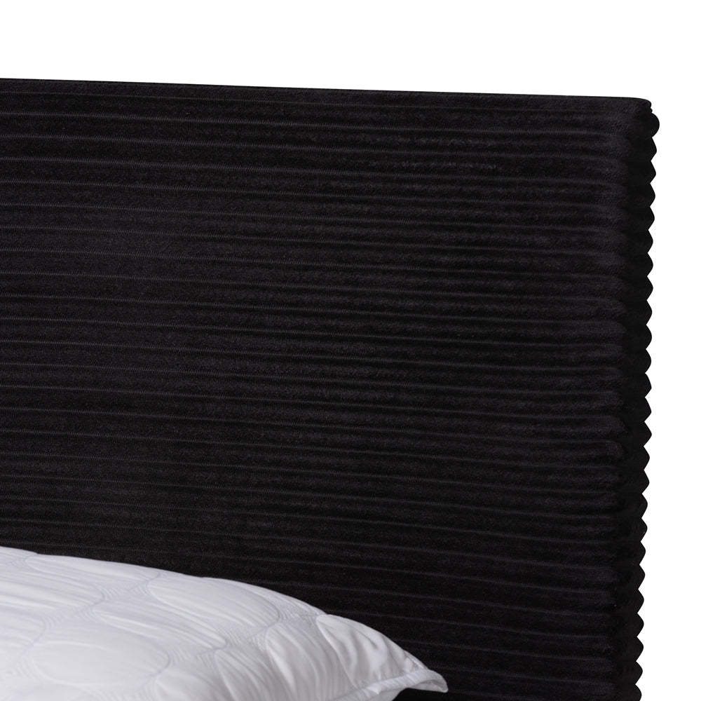 Abberton Modern And Contemporary Black Velvet And Gold Metal Queen Size Panel Bed