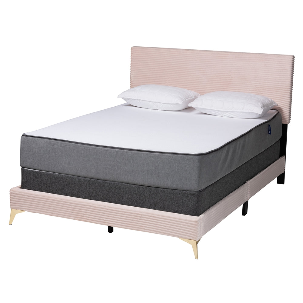 Abberton Modern And Contemporary Black Velvet And Gold Metal Queen Size Panel Bed