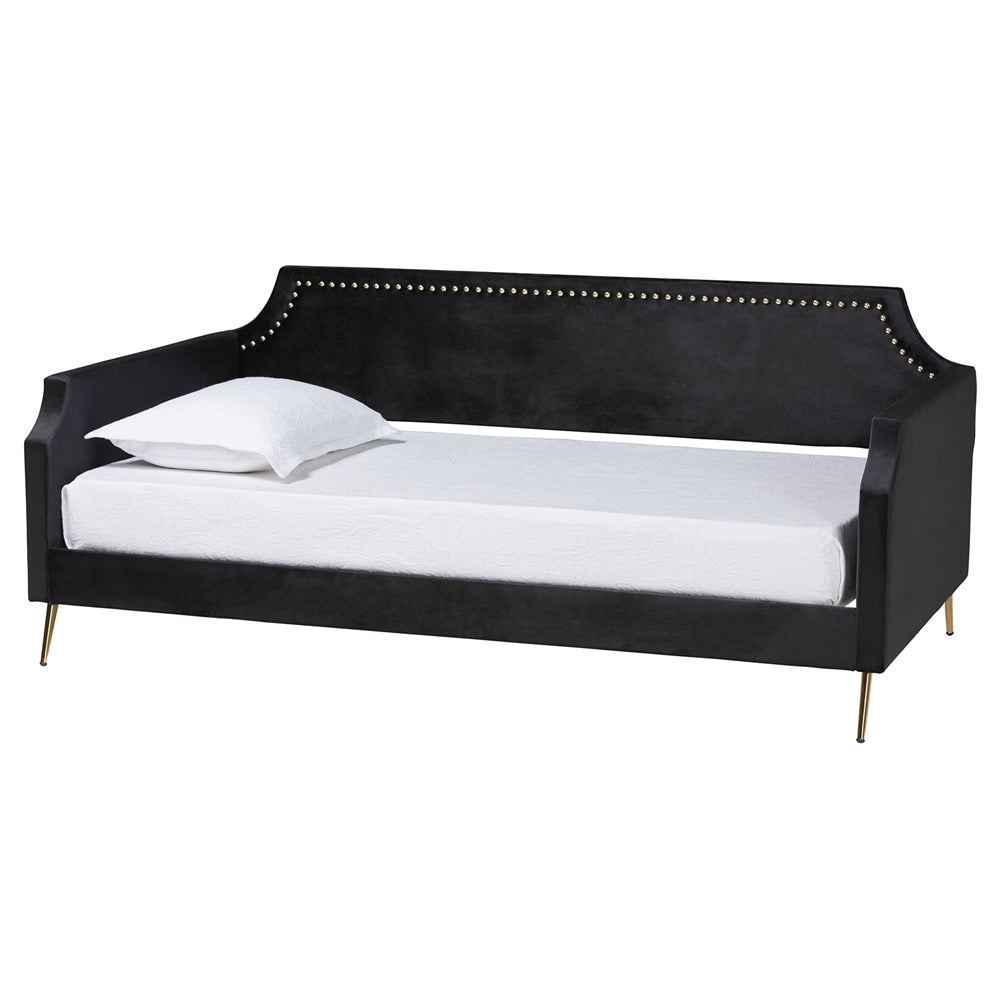 Pita Traditional Glam And Luxe Black Velvet And Gold Metal Twin Size Daybed