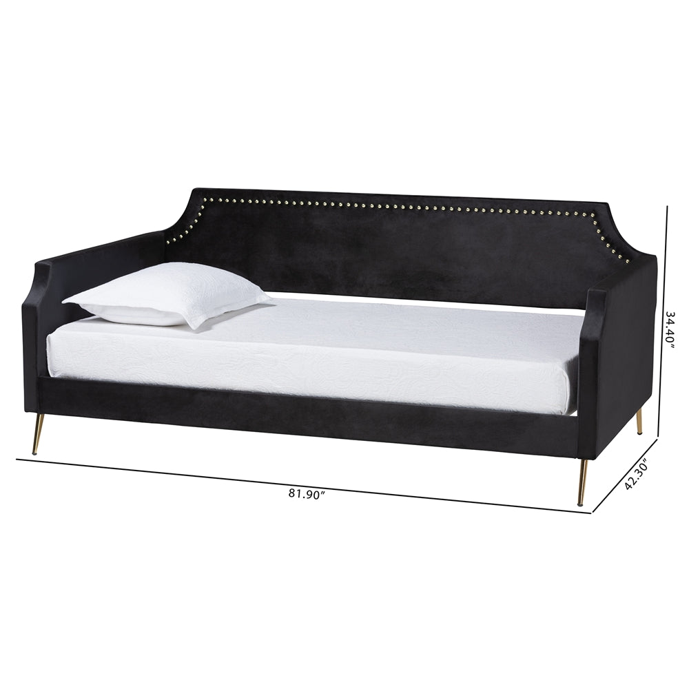 Pita Traditional Glam And Luxe Black Velvet And Gold Metal Twin Size Daybed