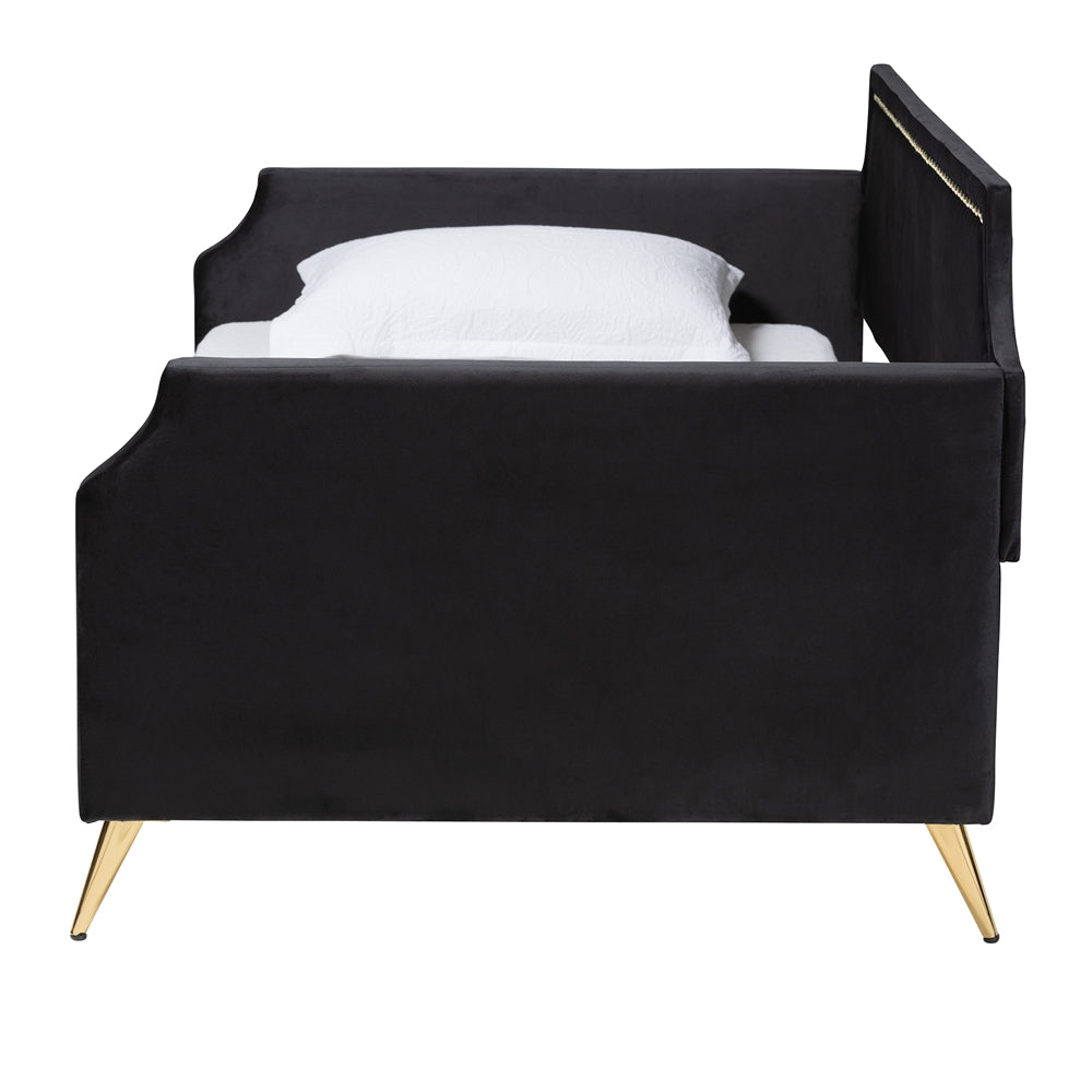 Pita Traditional Glam And Luxe Black Velvet And Gold Metal Twin Size Daybed