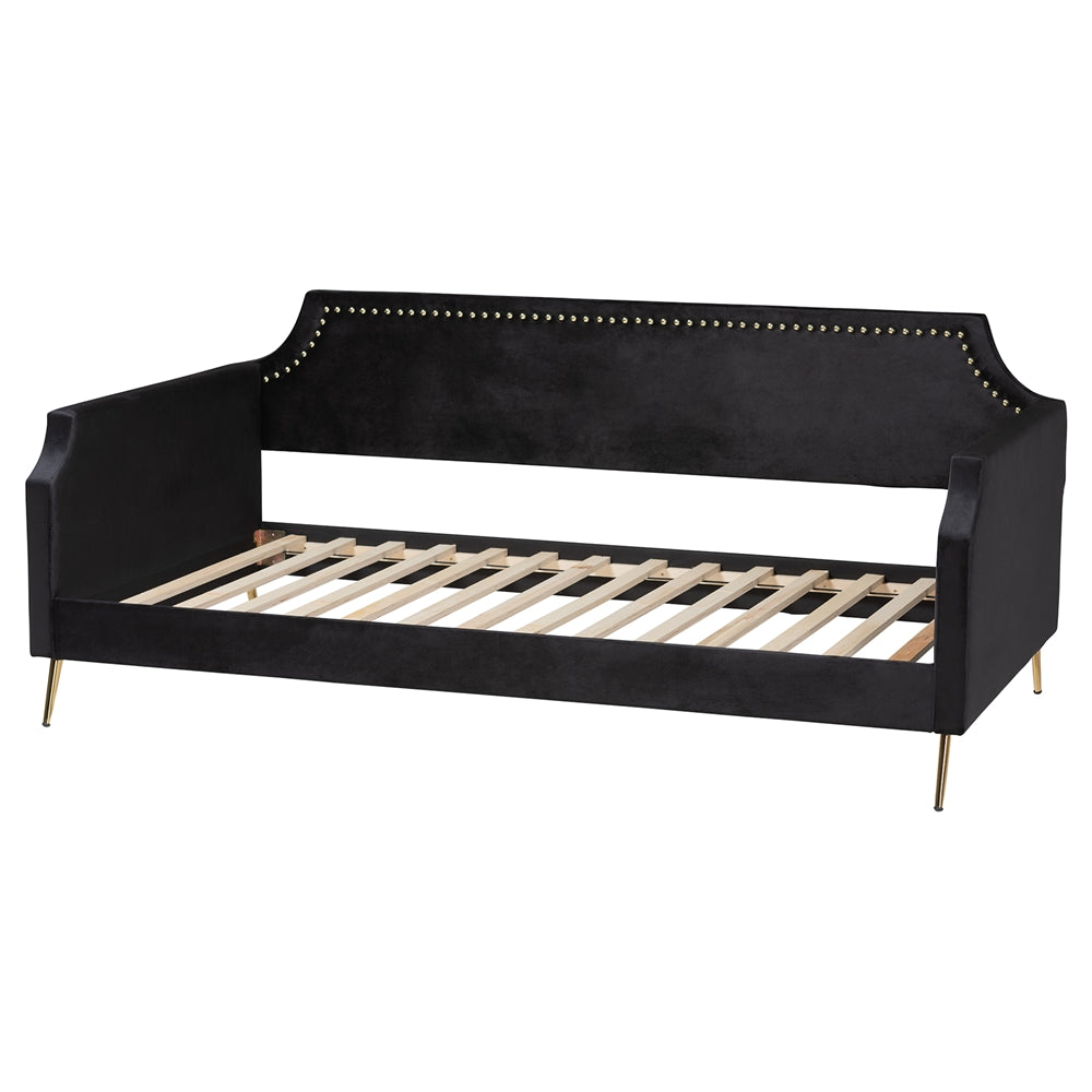 Pita Traditional Glam And Luxe Black Velvet And Gold Metal Twin Size Daybed