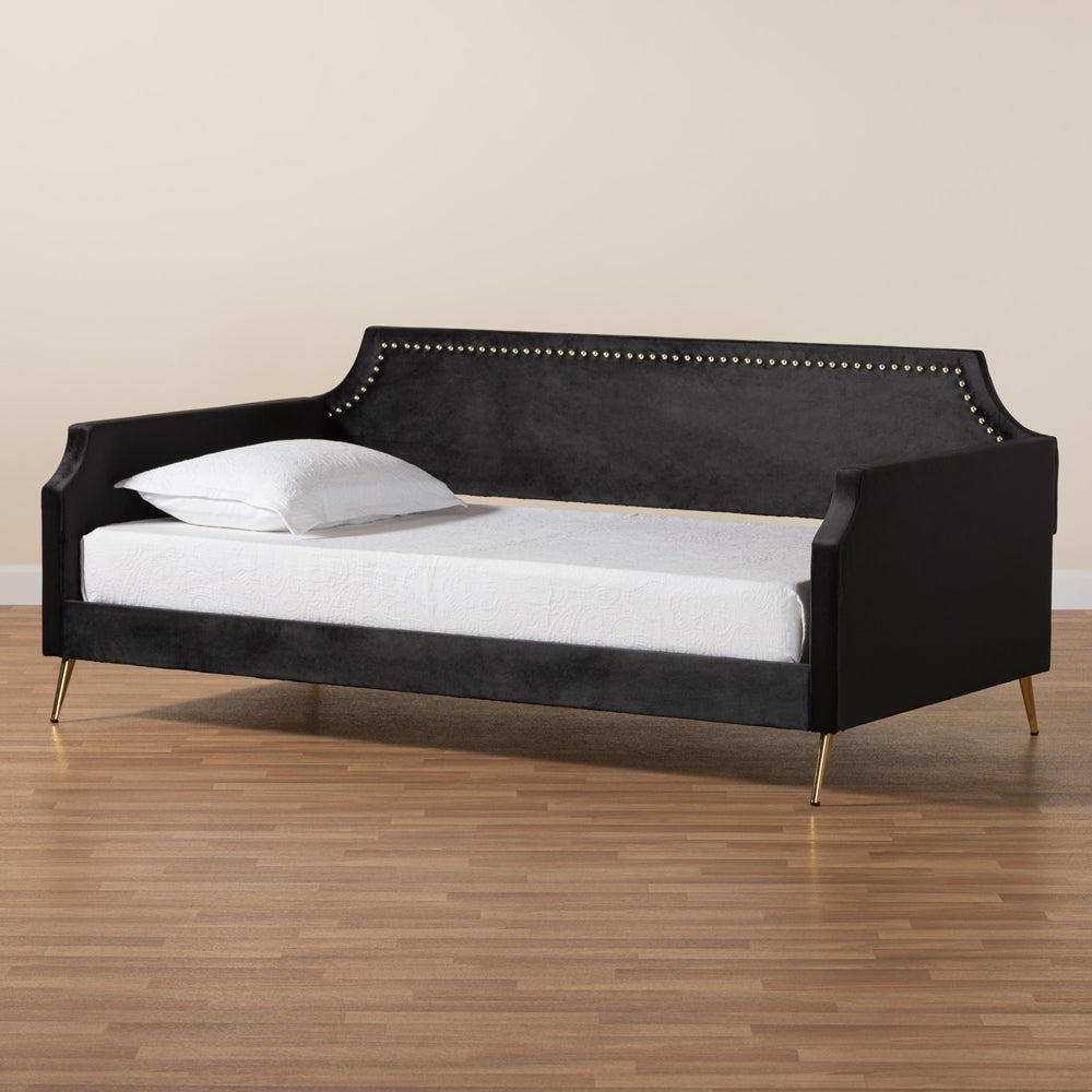 Pita Traditional Glam And Luxe Black Velvet And Gold Metal Twin Size Daybed