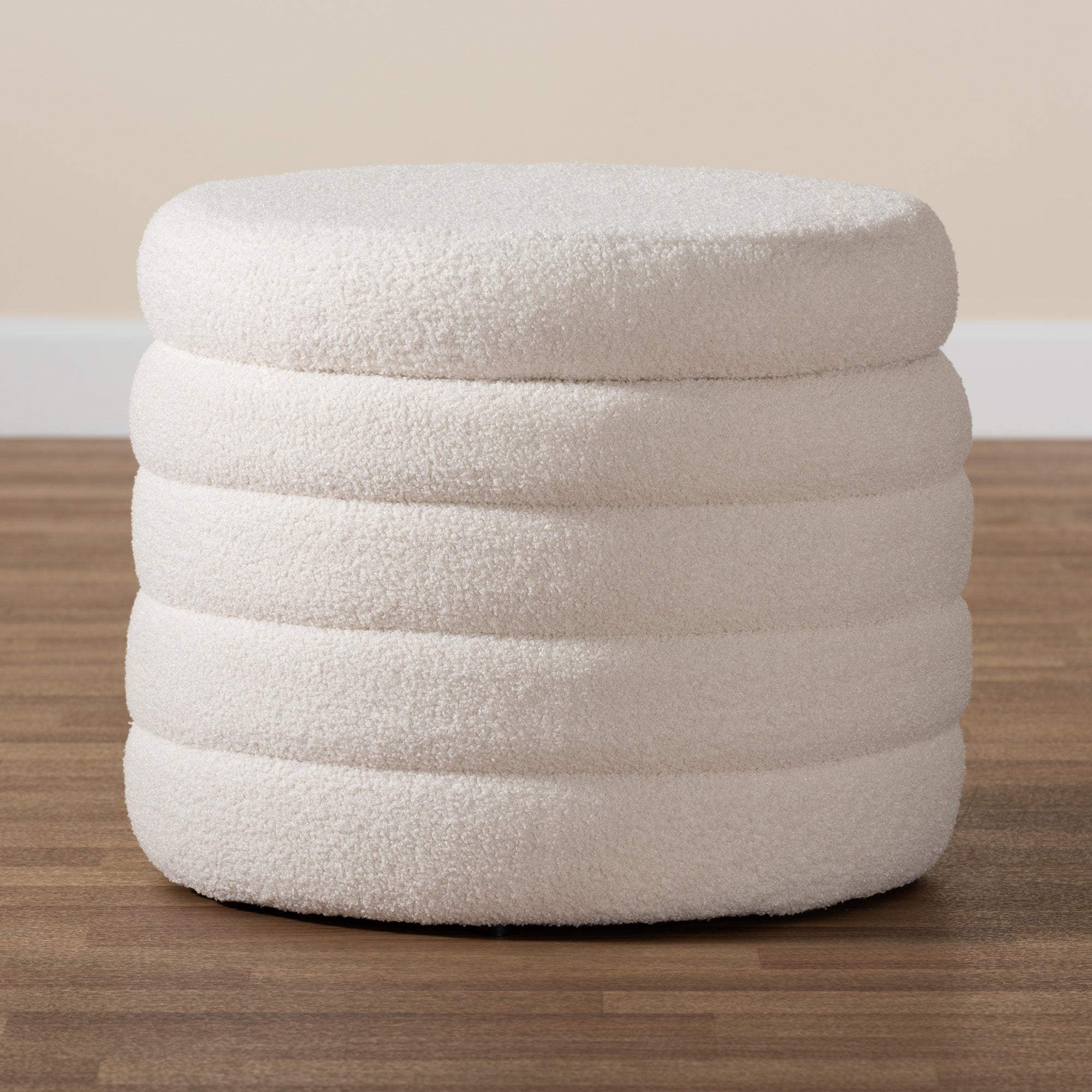 Tabitha Modern and Contemporary Ivory Boucle Upholstered Storage Ottoman